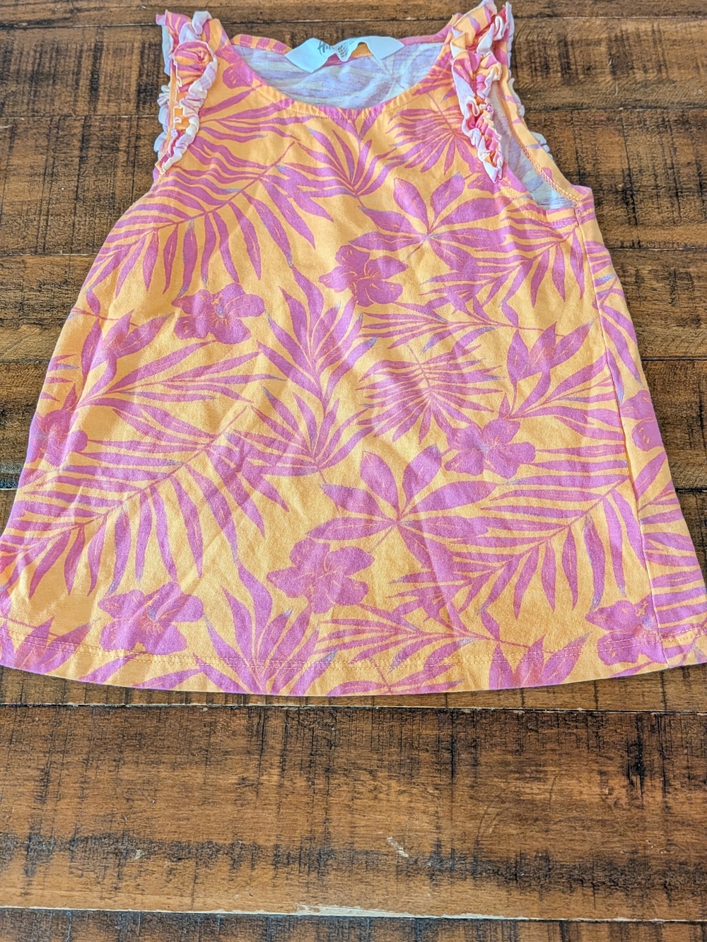 H&M Purple & Orange Tropical Print Girls Tank Top, Ruffle Strap 5/6